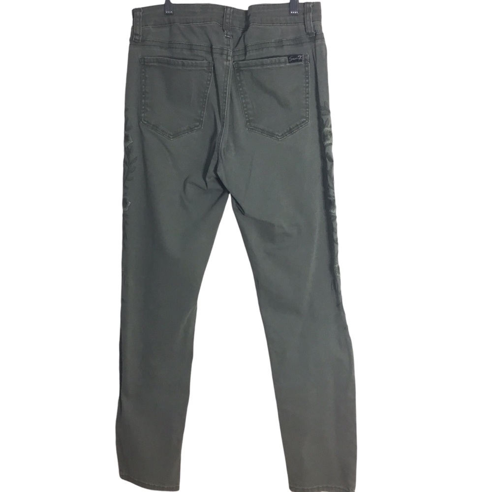 Seven7 Embroidered Skinny Jeans Olive Green Floral High Rise Women’s Size 12 - Picture 8 of 9